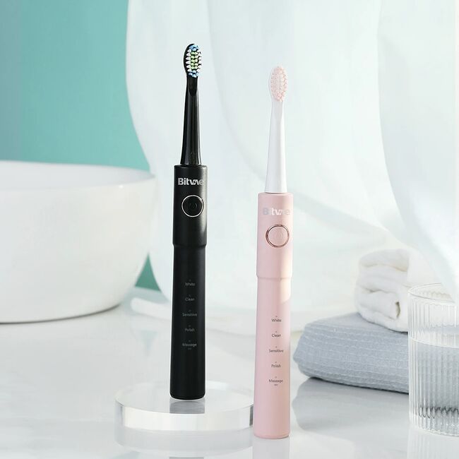 Periuta de dinti Electrica Bitvae B11E-Sonic Power, 5 Moduri White/ Clean/ Sensitive/ Polish/ Massage, 40.000 de pulsații pe minut, cu 8 Capete de Periaj, 60 Zile Autonomie, acumulator reincarcabil USB-C, IPX7, include carcasa de protectie - roz