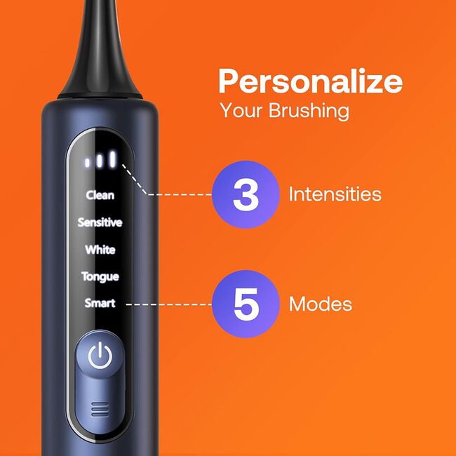Periuta de dinti Electrica Bitvae Smart V3S-Ultrasonic cu Motor 40.000 RPM, 4 Capete Incluse, 180 Zile Autonomie, Presiune Senzor, Aplicație Smart 3D Teeth Tracking, 5 Moduri & 3 Intensități, Carcasa Calatorie, acumulator reincarcabil USB-C - albastru inc