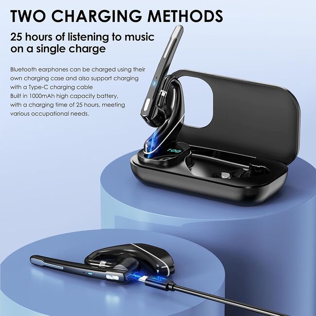 Casca Wireless Bluetooth 5.3 ClearTone X7 cu ENC Anulare Activa a Zgomotului si Carcasa de incarcare 1000mAh USB-C – Autonomie 300h, Hands Free Multipoint, Microfon Dual, Compatibila iOS / Android / PC - negru