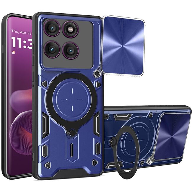 Husa pentru  Motorola Edge 60 Pro cu protecție pentru cameră și suport magnetic integrat Ring Shockproof, Albastru