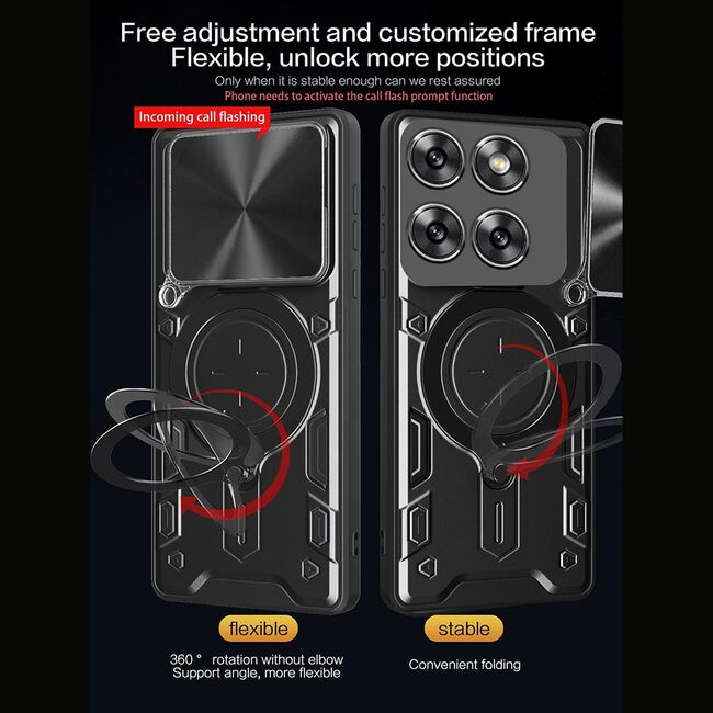Husa pentru  Motorola Edge 60 Pro cu protecție pentru cameră și suport magnetic integrat Ring Shockproof, Rosu