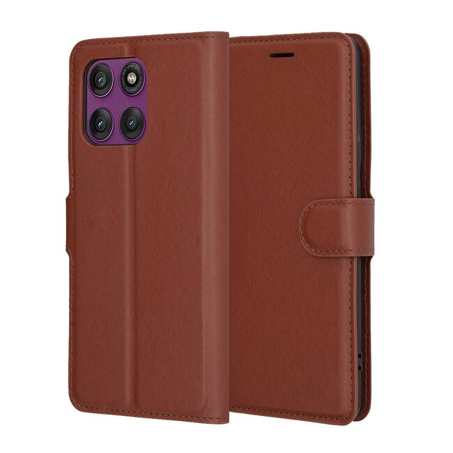Husa pentru  Motorola Edge 60 Pro tip carte cu inchidere magnetica, compartimente pentru carduri si functie stand, Maro