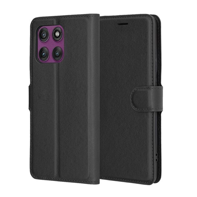 Husa pentru  Motorola Edge 60 Pro tip carte cu inchidere magnetica, compartimente pentru carduri si functie stand, Negru