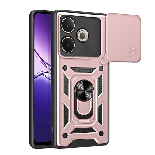 Husa pentru  Oppo A5 Pro 5G Ring Armor Kickstand Tough Rugged Cover cu protectie camera, Rose Gold