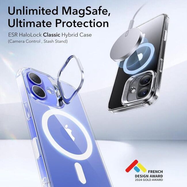 Husa premium pentru  iPhone 16 Plus compatibila MagSafe ESR - Classic Hybrid HaloLock Kickstand - Transparent