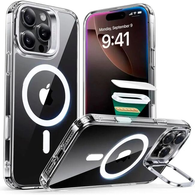 Husa premium pentru  iPhone 16 Pro Max compatibila MagSafe ESR - Classic Hybrid HaloLock Kickstand - Transparent