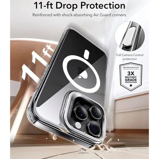 Husa premium pentru  iPhone 16 Pro Max compatibila MagSafe ESR - Classic Hybrid HaloLock Kickstand - Transparent