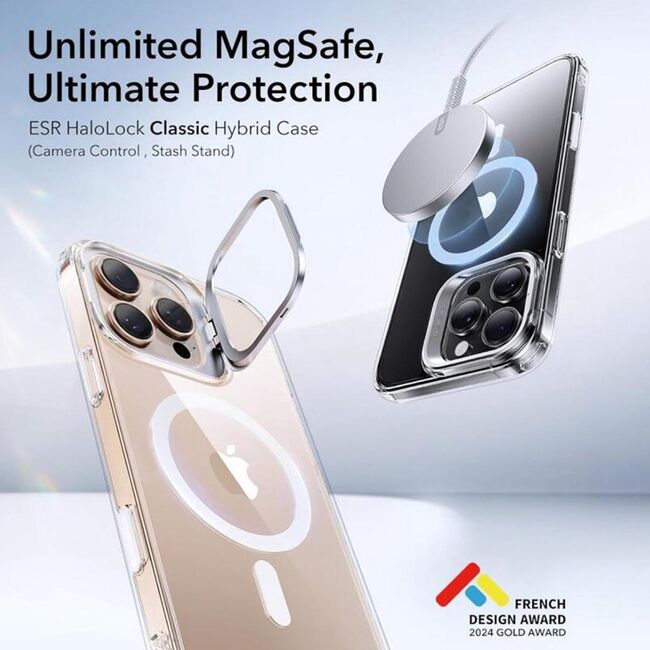 Husa premium pentru  iPhone 16 Pro compatibila MagSafe ESR - Classic Hybrid HaloLock Kickstand - Transparent