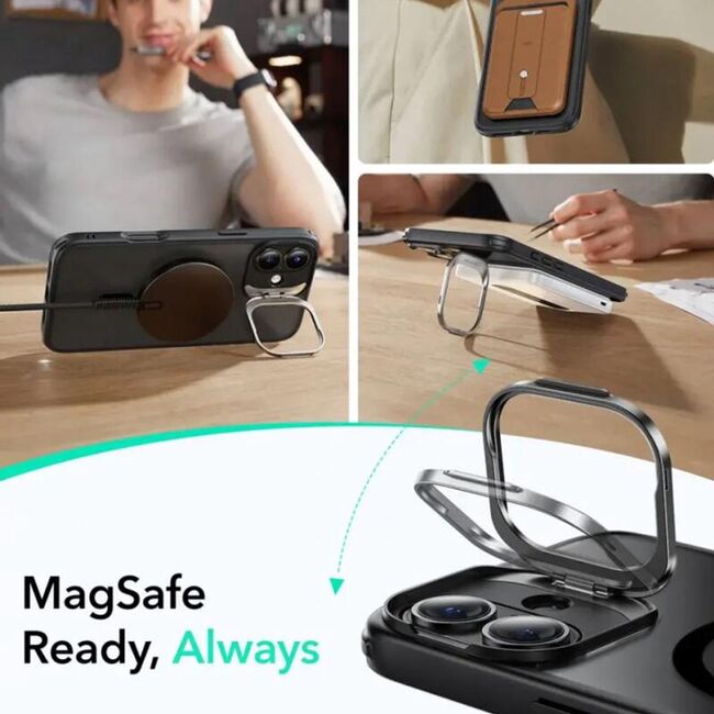 Husa premium pentru  iPhone 16 compatibila MagSafe ESR - Classic Hybrid HaloLock Kickstand - Negru