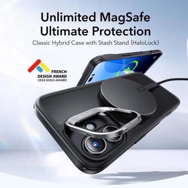 Husa premium pentru  iPhone 16 compatibila MagSafe ESR - Classic Hybrid HaloLock Kickstand - Negru
