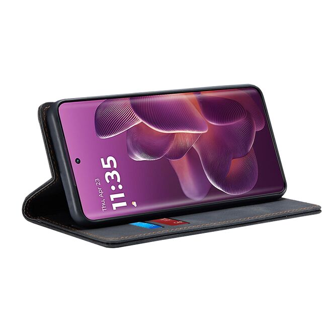 Husa tip carte pentru  Motorola Edge 60 Pro Retro Business cu inchidere magnetica, Negru
