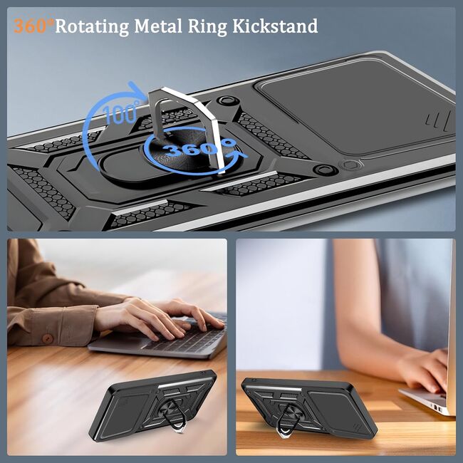 Husa pentru  Motorola Edge 60 Pro Ring Armor Kickstand Tough Rugged Cover cu protectie camera, Roz