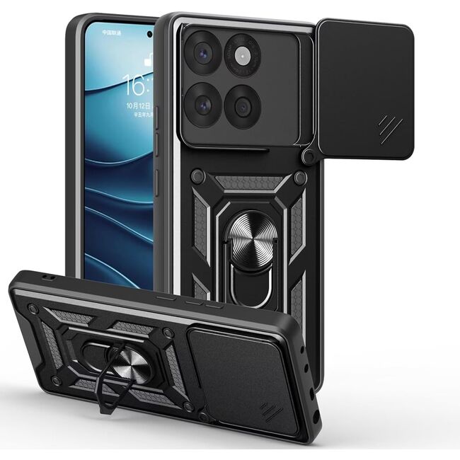 Husa pentru  Motorola Edge 60 Pro Ring Armor Kickstand Tough Rugged Cover cu protectie camera, Negru