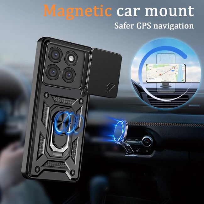 Husa pentru  Motorola Edge 60 Pro Ring Armor Kickstand Tough Rugged Cover cu protectie camera, Roz
