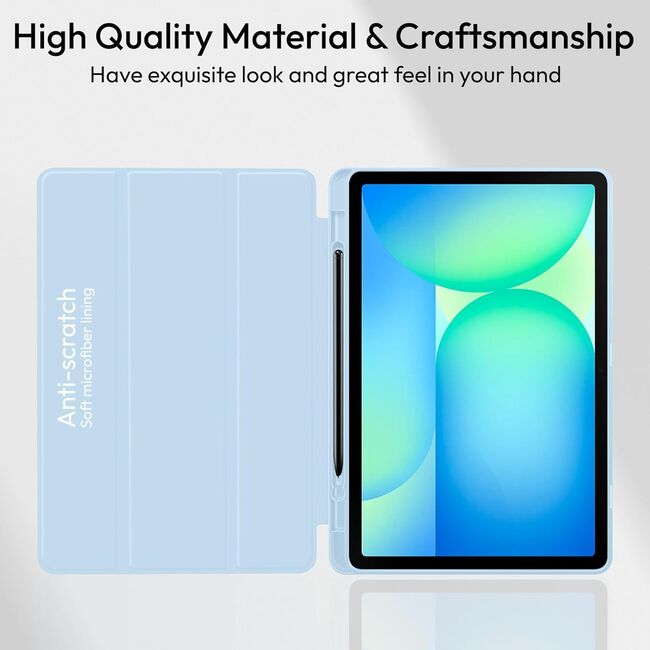 Husa pentru  Samsung Galaxy Tab S10 FE+ Plus 13.1 inch Soft Shell cu functie wake-up/sleep si compartiment pentru stylus, tip stand - Albastru deschis