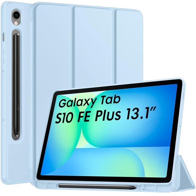 Husa pentru  Samsung Galaxy Tab S10 FE+ Plus 13.1 inch Soft Shell cu functie wake-up/sleep si compartiment pentru stylus, tip stand - Albastru deschis