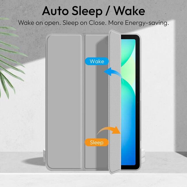 Husa pentru  Samsung Galaxy Tab S10 FE+ Plus 13.1 inch Soft Shell cu functie wake-up/sleep si compartiment pentru stylus, tip stand - Gri