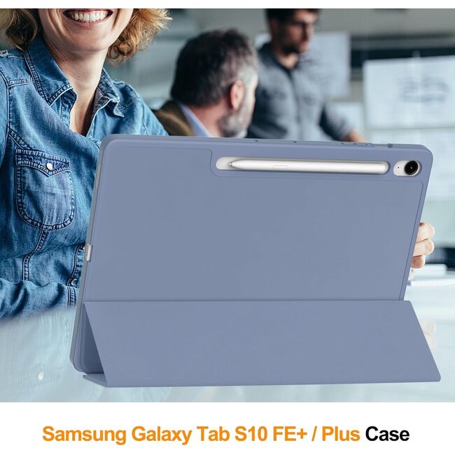 Husa pentru  Samsung Galaxy Tab S10 FE+ Plus 13.1 inch Soft Shell cu functie wake-up/sleep si compartiment pentru stylus, tip stand - Mov