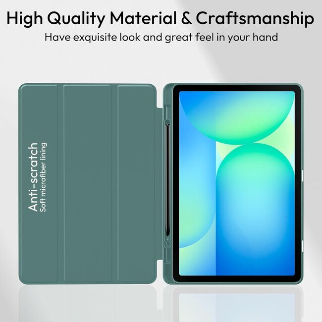 Husa pentru  Samsung Galaxy Tab S10 FE+ Plus 13.1 inch Soft Shell cu functie wake-up/sleep si compartiment pentru stylus, tip stand - Verde