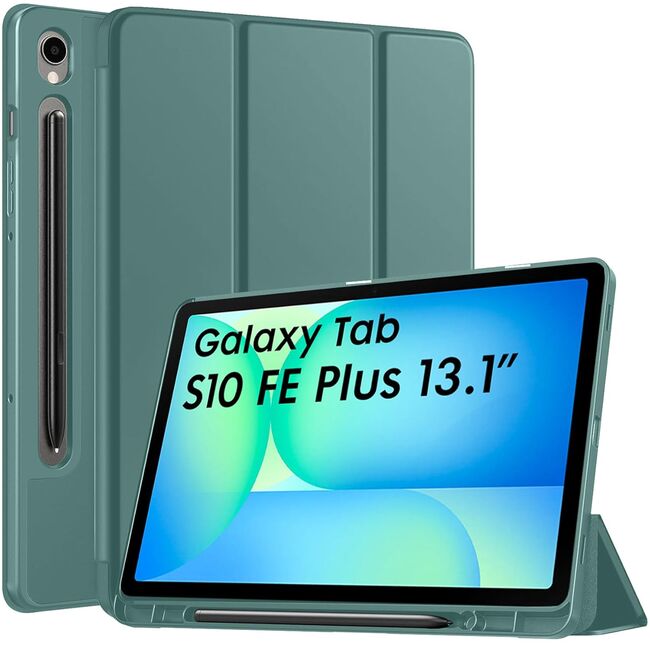 Husa pentru  Samsung Galaxy Tab S10 FE+ Plus 13.1 inch Soft Shell cu functie wake-up/sleep si compartiment pentru stylus, tip stand - Verde