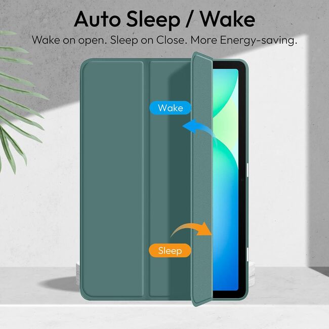 Husa pentru  Samsung Galaxy Tab S10 FE+ Plus 13.1 inch Soft Shell cu functie wake-up/sleep si compartiment pentru stylus, tip stand - Verde
