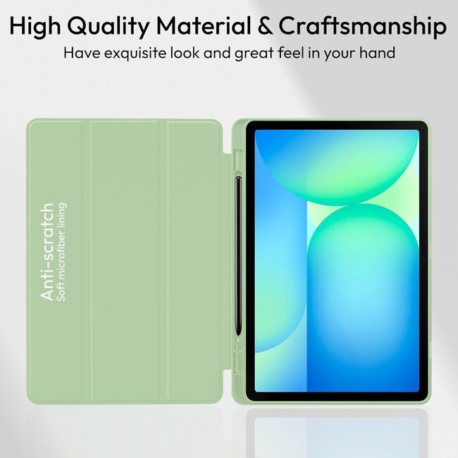 Husa pentru  Samsung Galaxy Tab S10 FE+ Plus 13.1 inch Soft Shell cu functie wake-up/sleep si compartiment pentru stylus, tip stand - Verde deschis
