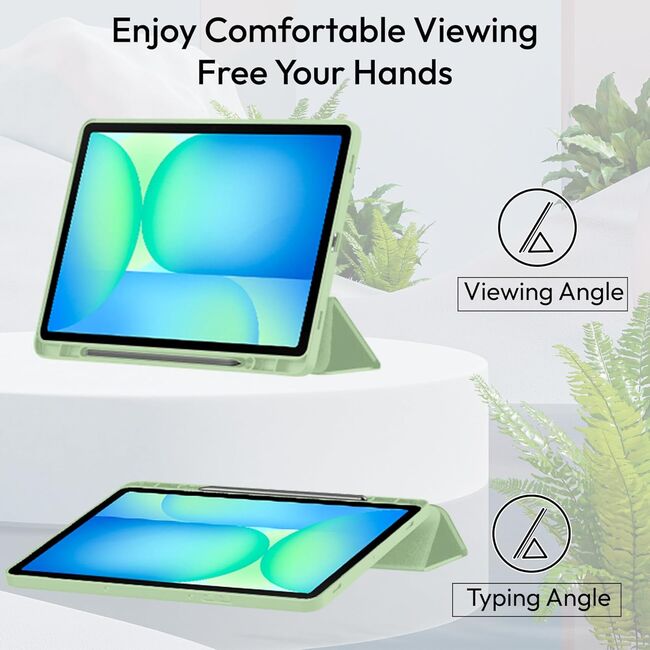 Husa pentru  Samsung Galaxy Tab S10 FE+ Plus 13.1 inch Soft Shell cu functie wake-up/sleep si compartiment pentru stylus, tip stand - Verde deschis