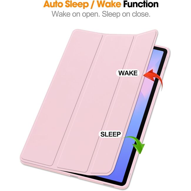 Husa pentru  Samsung Galaxy Tab S10 FE+ Plus 13.1 inch Soft Shell cu functie wake-up/sleep si compartiment pentru stylus, tip stand - Roz