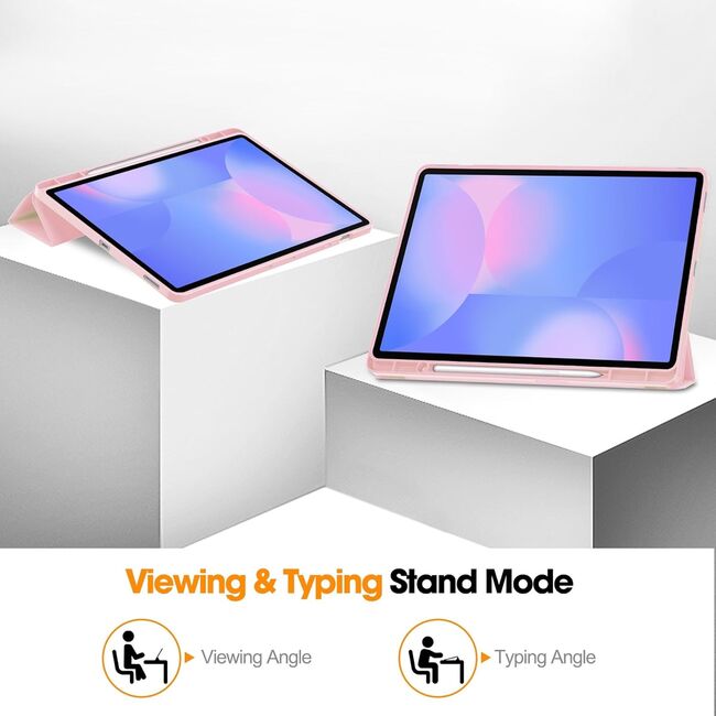 Husa pentru  Samsung Galaxy Tab S10 FE+ Plus 13.1 inch Soft Shell cu functie wake-up/sleep si compartiment pentru stylus, tip stand - Roz