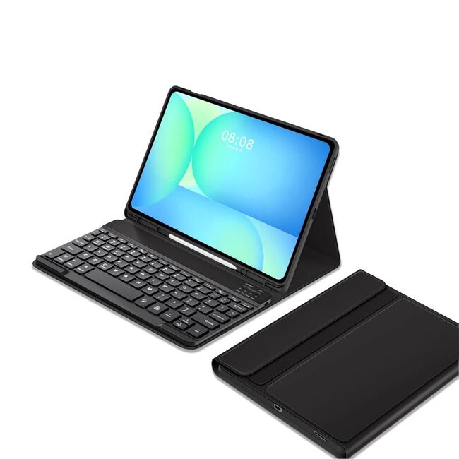 Husa pentru Samsung Galaxy Tab S10 FE+ Plus 13.1 inch cu tastatura iluminata wireless detasabila RGB 7 lights, Bluetooth, USB Type-C, functie stand si slot stylus + mouse wireless iluminat LED, negru