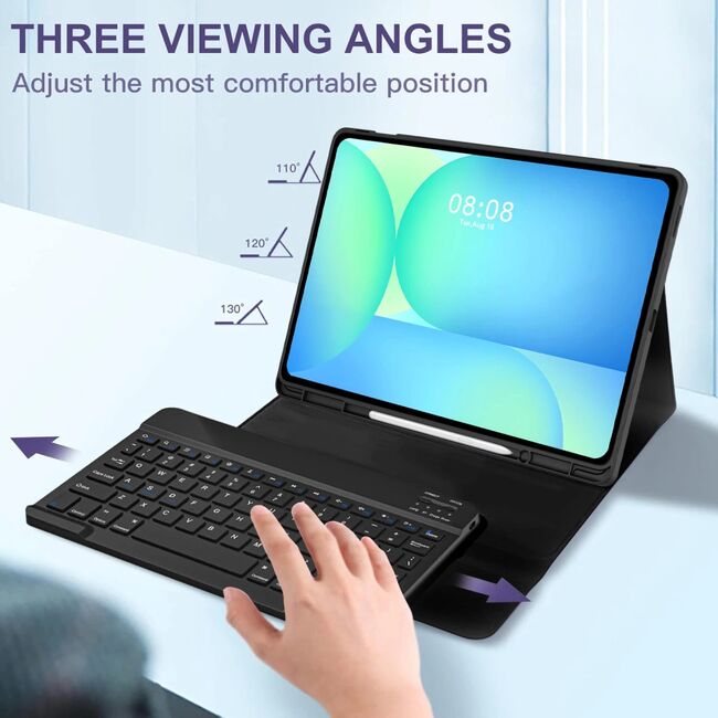 Husa pentru Samsung Galaxy Tab S10 FE+ Plus 13.1 inch cu tastatura iluminata wireless detasabila RGB 7 lights, Bluetooth, USB Type-C, functie stand si slot stylus + mouse wireless iluminat LED, negru