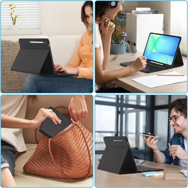Husa pentru Samsung Galaxy Tab S10 FE+ Plus 13.1 inch cu tastatura iluminata wireless detasabila RGB 7 lights, Bluetooth, USB Type-C, functie stand si slot stylus + mouse wireless iluminat LED, negru