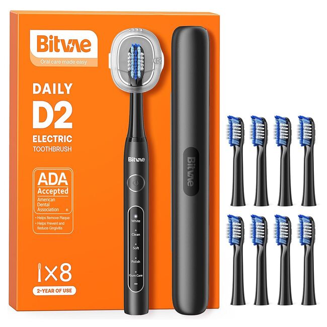 Periuta de dinti Electrica Sonic Premium Bitvae D-Sonic cu 8 Capete & 5 Moduri Inteligente, Tehnologie Ultrasonica pentru Albire si Igiena Desavarsita 40.000 Pulsuri/Minut, Autonomie Extinsa, Reincarcabila, Rezistenta la Apa IPX7 - negru