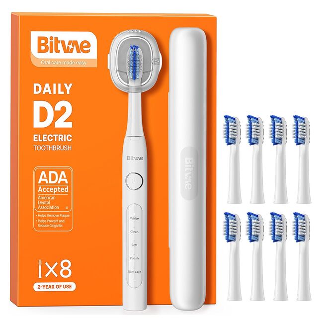 Periuta de dinti Electrica Sonic Premium Bitvae D-Sonic cu 8 Capete & 5 Moduri Inteligente, Tehnologie Ultrasonica pentru Albire si Igiena Desavarsita 40.000 Pulsuri/Minut, Autonomie Extinsa, Reincarcabila, Rezistenta la Apa IPX7 - alb