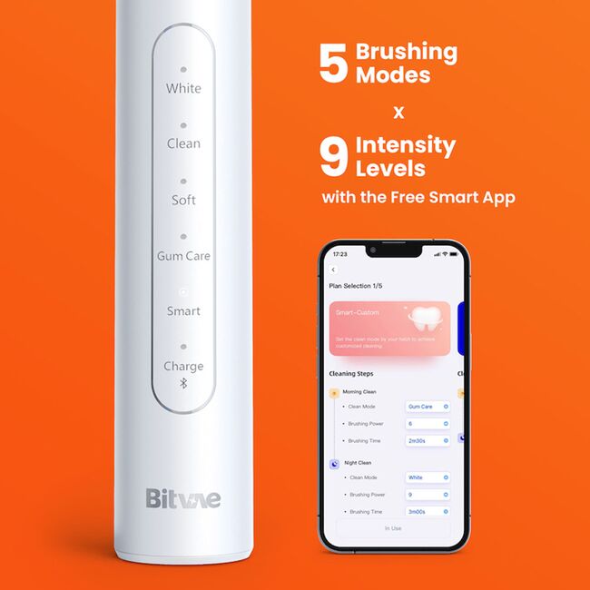 Periuta de dinti Electrica Bitvae S-Smart UltraSonic Power, Senzor Presiune, 9 Niveluri Intensitate, 8 Rezerve, 5 Moduri, Autonomie 100 Zile, acumulator reincarcabil, IPX7, Smart App - negru