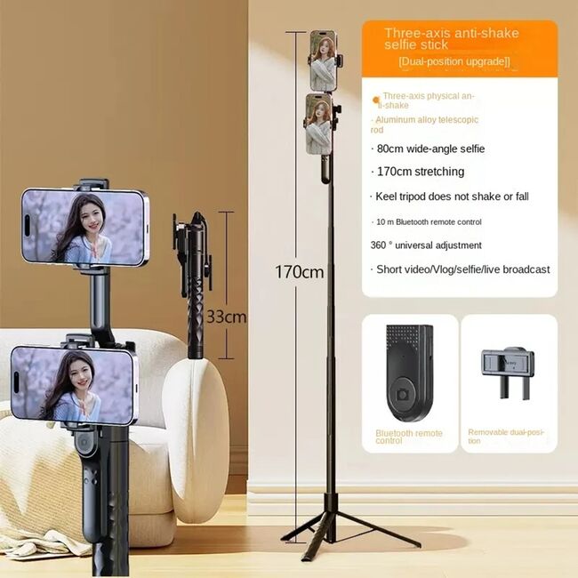 Selfie stick Bluetooth cu telecomanda, Techsuit K28, 175cm