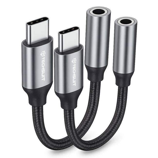 Adaptor Jack, USB-C, Plug&Play, 0.1m (set 2) - Techsuit FuseXound (AC12) - Gri