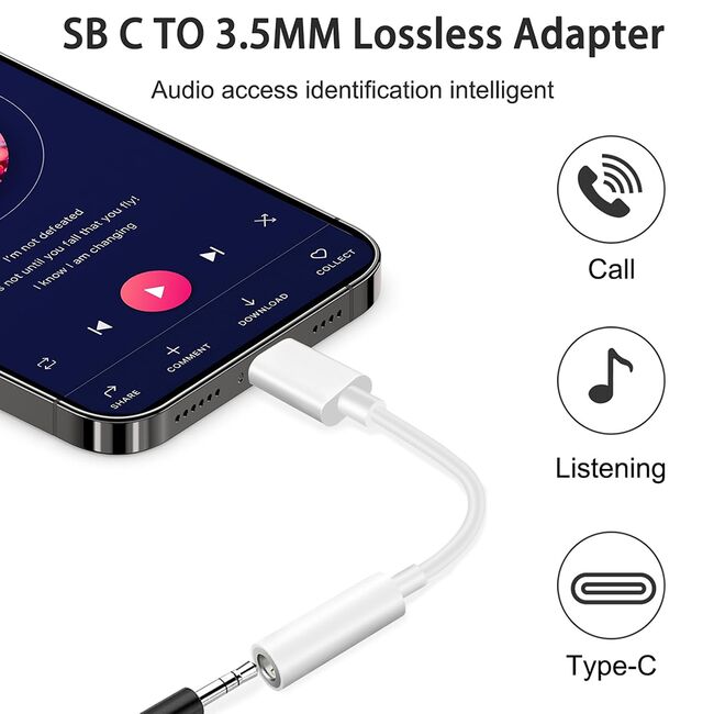 Adaptor Jack, USB-C, Plug&Play (set 2) - Techsuit MusicBox (AC18) - Alb