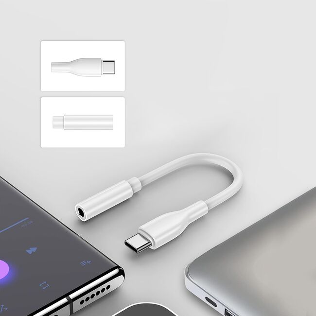 Adaptor Jack, USB-C, Plug&Play (set 2) - Techsuit MusicBox (AC18) - Alb
