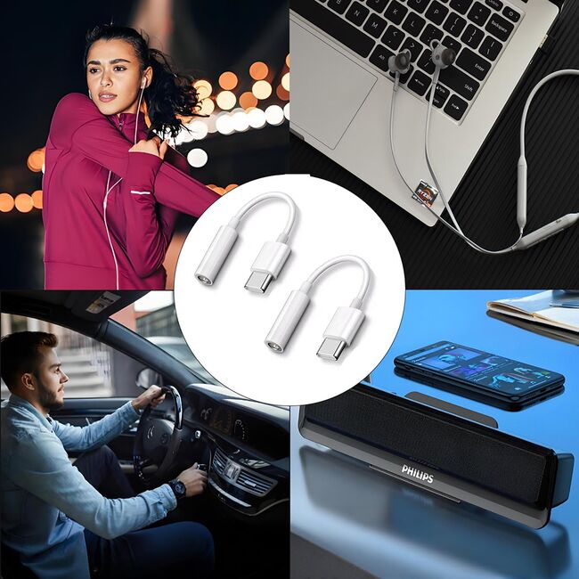 Adaptor Jack, USB-C, Plug&Play (set 2) - Techsuit MusicBox (AC18) - Alb