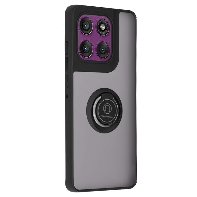 Husa de protectie pentru  Motorola Edge 60 Pro premium cu inel stand rotativ, suport magnetic si bumper anti-alunecare - Negru