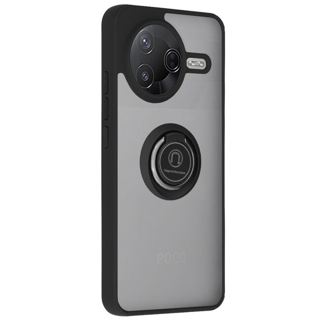Husa de protectie pentru  Poco F7 Pro premium cu inel stand rotativ, suport magnetic si bumper anti-alunecare - Negru