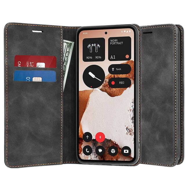 Husa tip carte pentru  Nothing CMF Phone 2 Pro Retro Business cu inchidere magnetica, Negru royal