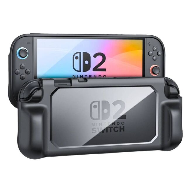 Husa de Protectie pentru Nintendo Switch 2 – Design Transparent, Colturi Intarite, Prindere Ergonomica, Acces Complet la Functii, Negru/Transparent