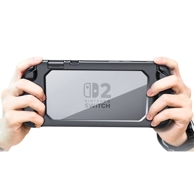 Husa de Protectie pentru Nintendo Switch 2 – Design Transparent, Colturi Intarite, Prindere Ergonomica, Acces Complet la Functii, Negru/Transparent