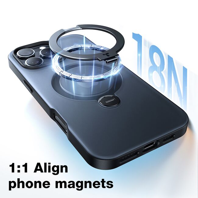 Husa pentru iPhone 16 - Torras Ostand Spin MagSafe Series - Negru