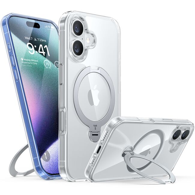 Husa pentru iPhone 16 - Torras Ostand Spin MagSafe Series - Clear