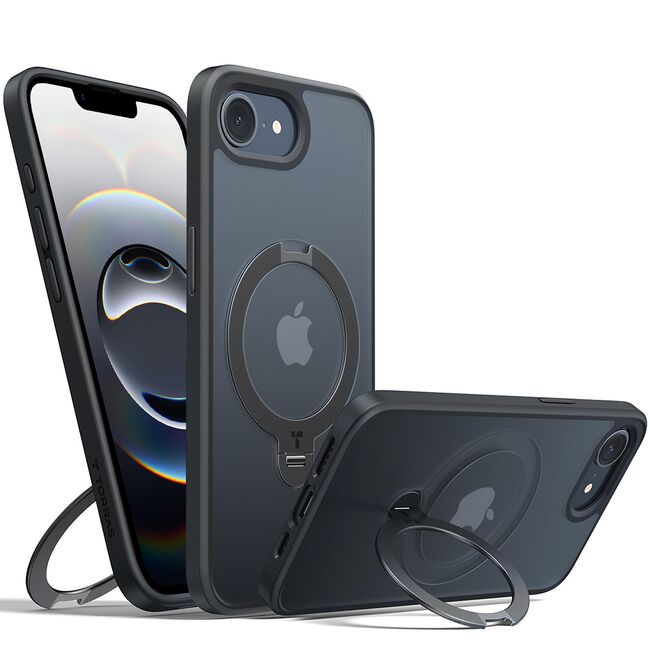 Husa pentru iPhone 16e - Torras Ostand Spin MagSafe Series - Black