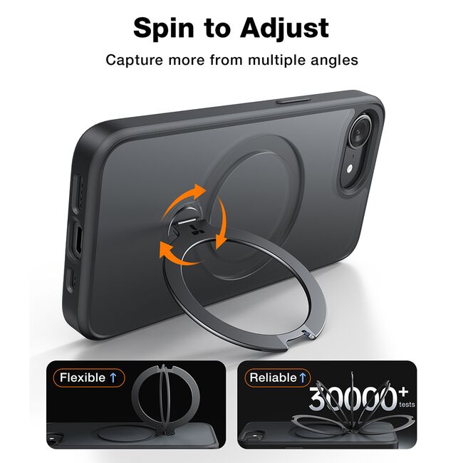 Husa pentru iPhone 16e - Torras Ostand Spin MagSafe Series - Black