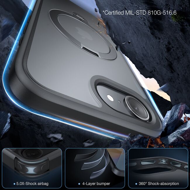 Husa pentru iPhone 16e - Torras Ostand Spin MagSafe Series - Black